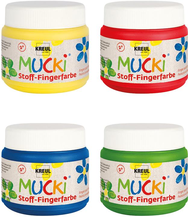 Produktbild Kreul Mucki Fingerfarbe Textil 4er Set (Gelb, Rot, Blau, Grün, 600 ml)