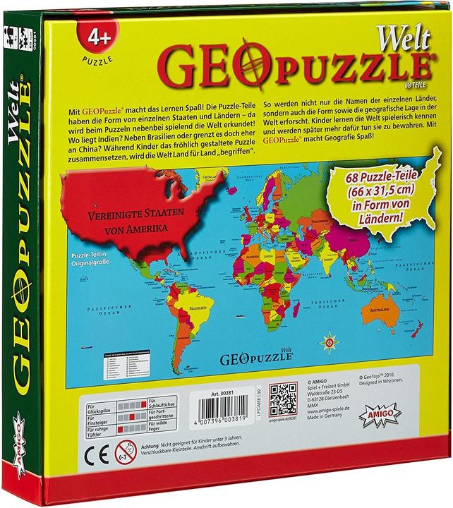 Produktbild Amigo GeoPuzzle Welt (68 Teile)