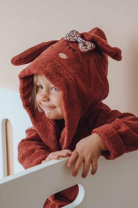 Actual product image Kikadu Bathrobe Rabbit rust size 3-4 (GOTS)