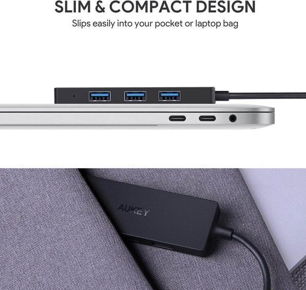 Actual product image Aukey CB-C64 Interface Hub Black Grey (USB-C, 4 ports)