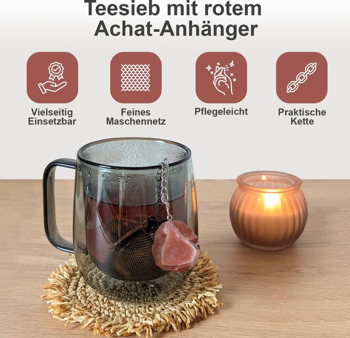 Actual product image Gewürzladen Näfels Teesieb mit rotem Achat-Anhänger, Teeei, Teekugel, Gewürzsieb