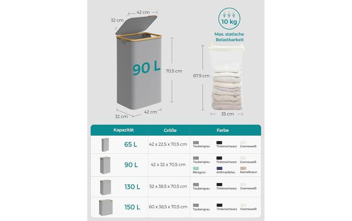Actual product image Songmics Wäschekorb mit Deckel (90 l)