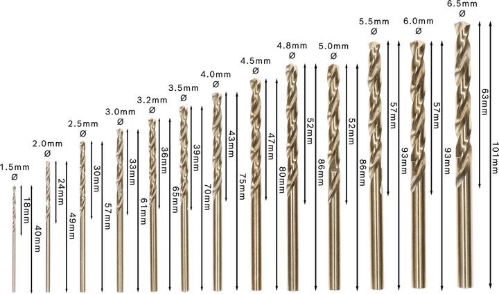 Productafbeelding Bosch Professional Zubehör HSS metalen draaiboorset (1,5 mm, 2 mm, 2,5 mm, 3 mm, 3,2 mm, 3,5 mm, 4 mm, 4,5 mm, 4,8 mm, 5 mm, 5,5 mm, 6 mm, 6,5 mm)
