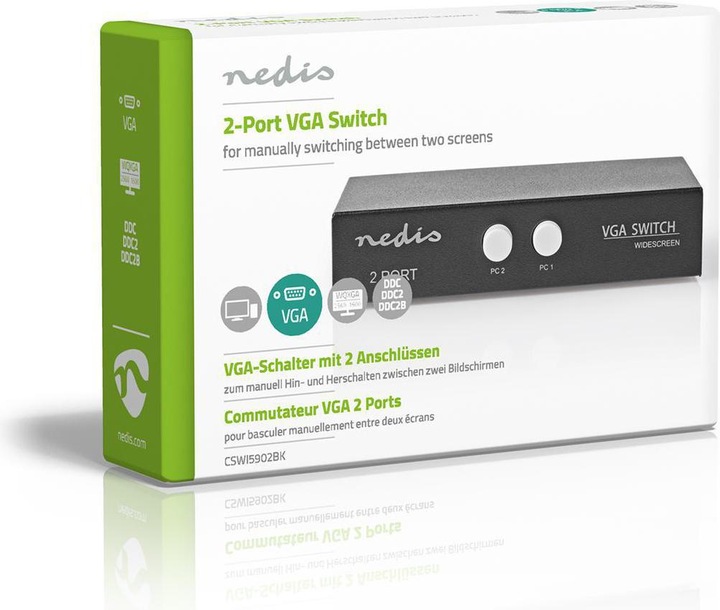 Image du produit Nedis Commutateur VGA 2 port(s) Résolution maximale : 2560x1600 500 MHz