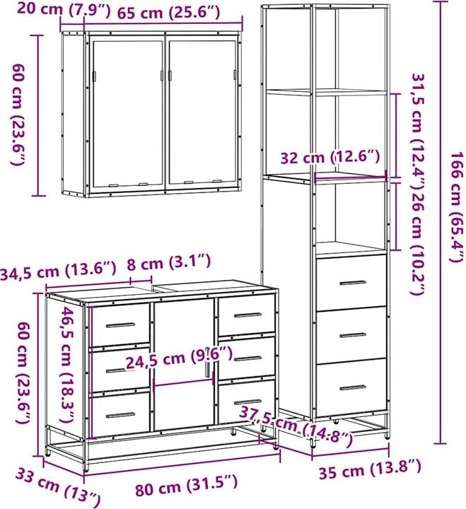 Immagine prodotto vidaXL Set di mobili da bagno 3 pezzi Grigio Sonoma in legno Set di mobili da bagno