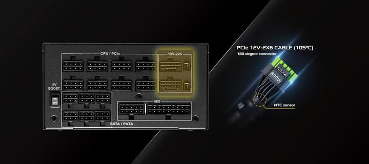 Productafbeelding AsRock Zasilacz PHANTOM GAMING 1600W 80 Plus Goud (1600 W)