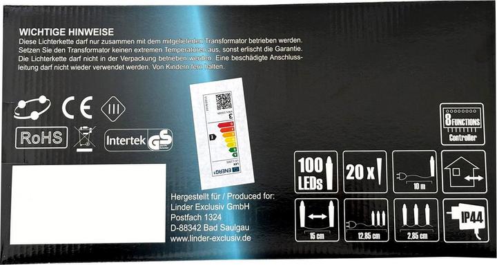 Produktbild Mojawo LED-Lichterkette mit 20 Eiszapfen 100 LED's 8 Licht-Funktionen kaltweiss (2.85 m)