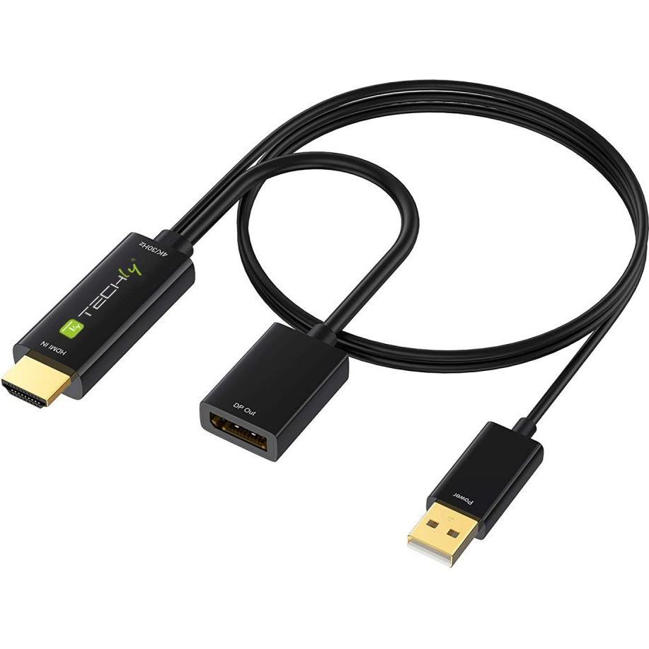 Techly Adattatore da HDMI M a DisplayPort F + USB-A M 4K 60Hz (HDMI), Adattatore dati + video, Nero