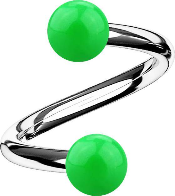 Produktbild Star Piercing Micro Spirale silber mit zwei Kugeln grün (Chirurgenstahl 316L, ohne Messing, Acryl)