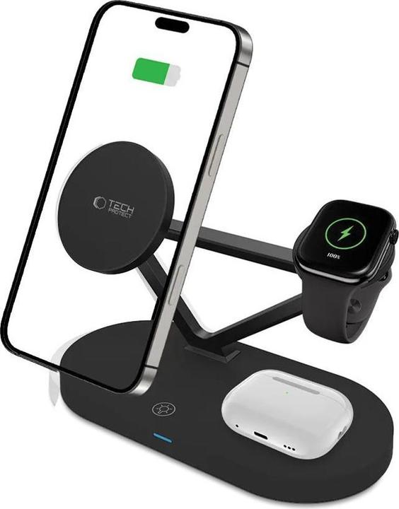 Produktbild Tech-Protect QI15W-A41 3in1 Wireless Charger with MagSafe for Apple Devices - Black (15 W)