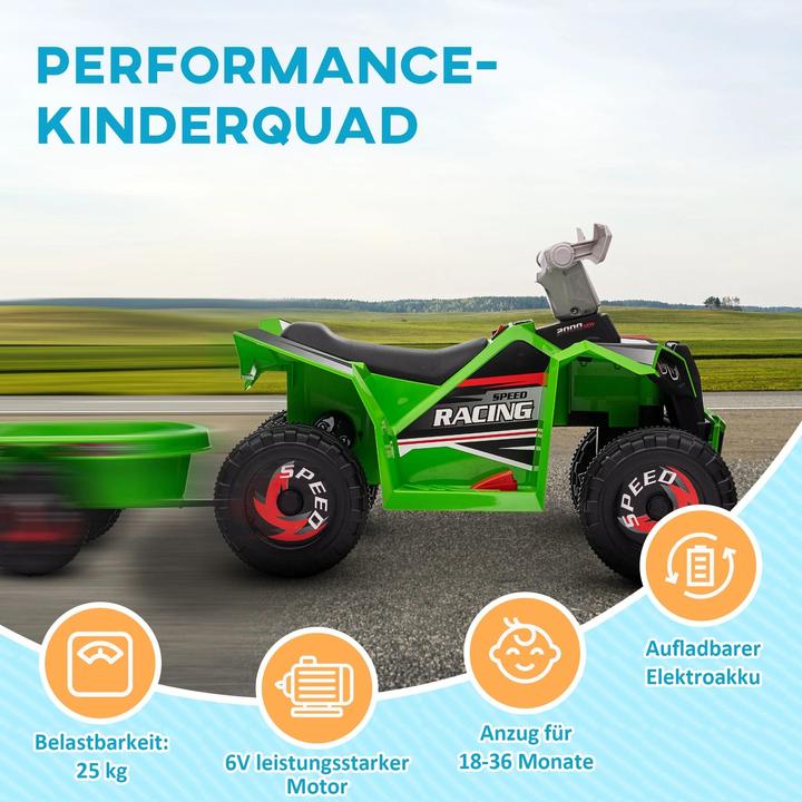Immagine prodotto Homcom Quad per bambini, ricaricabile, 2,5 km/h, con rimorchio, 50 minuti di guida, per bambini da 1,5 a 3 (6 V)