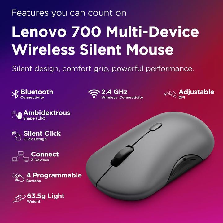 Produktbild Lenovo 700 Multi-Device Wireless Silent Mouse Luna Grey (P) (Kabellos)