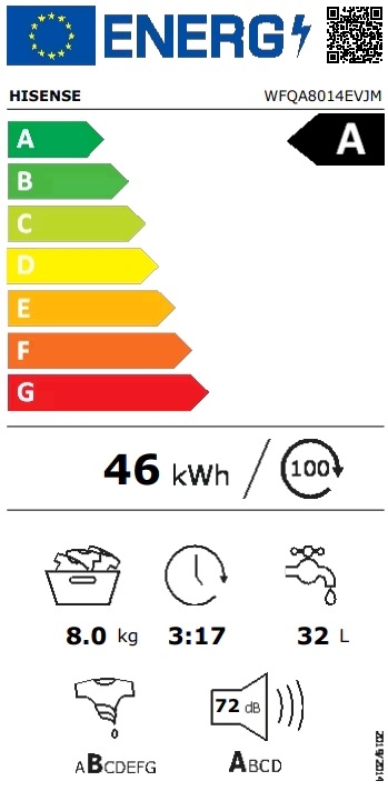 Energy Label Hisense WFQA8014EVJM (8 kg, Left)