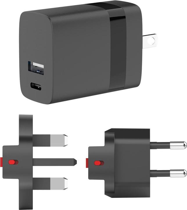Actual product image Speedlink Travel Charger USB-A & USB-C 15W for US-UK-EU, black (15 W, 2 ports)
