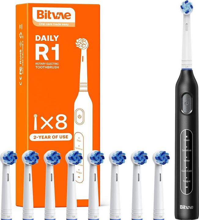 Actual product image Bitvae - Electric Toothbrush (BVR1) - with 8 Heads - Black