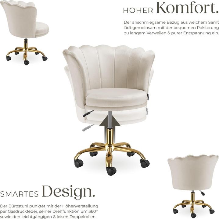 Actual product image tectake Desk chair Stella velvet, upholstered,double castors (47 - 57 cm)