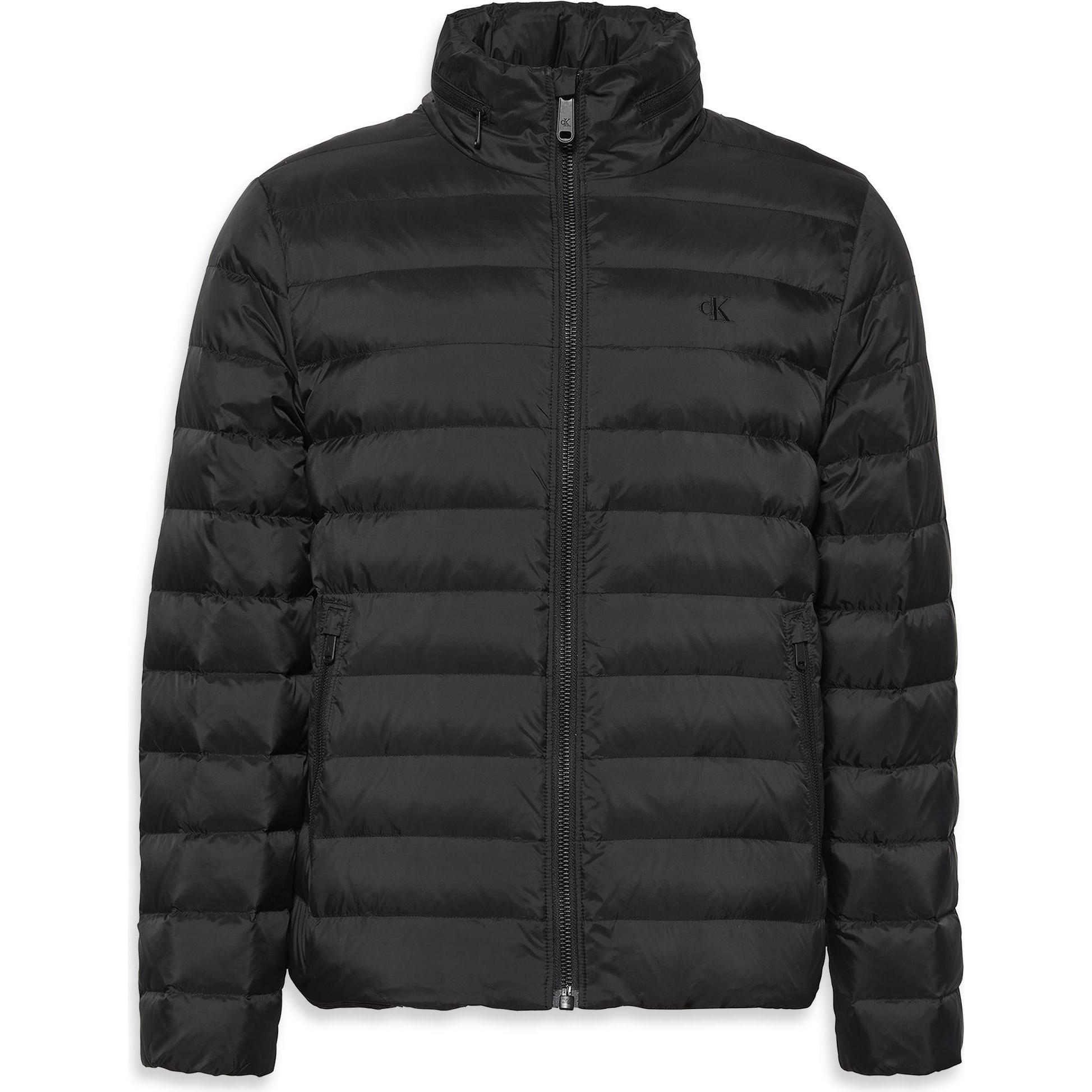 Calvin Klein Jeans, Uomini, Giacca, Ls Nylon Lt Wt Hooded Fz Puffer (L), Nero, L