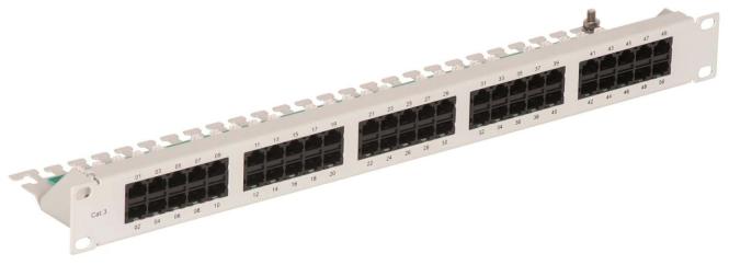 Actual product image Cobinet 120554 Telephony distribution panel cat.3 50xRJ45 19z 1HE o.V-channel RAL7035