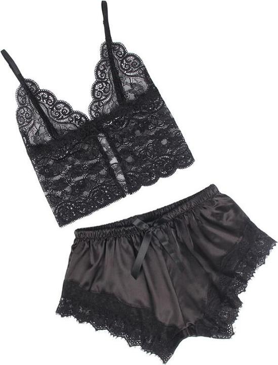 Actual product image Subblime 953942 SEXY SILK NIGHTGOWN + LACE TROUSERS BLACK L/XL (L, XL)