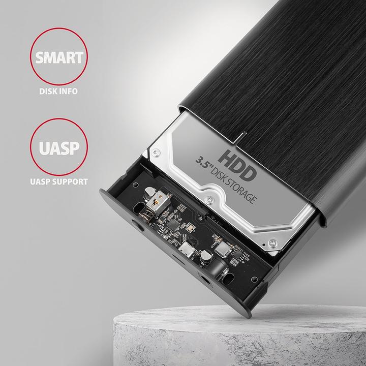 Actual product image Axagon EE35-A6C RAW HDD enclosure, USB-C 3.0, SATA 6G, 3.5 / 2.5 inch - black (2.5", 3.5")