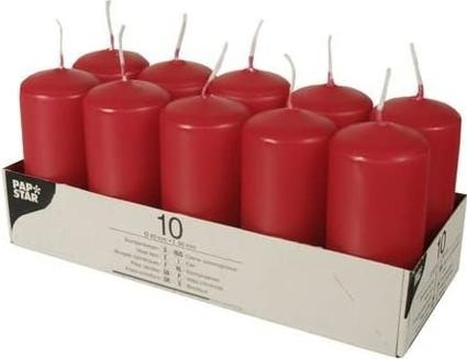 Actual product image Papstar Pillar candles, 40 mm, red, pack of 10 Diameter: 40 mm, Height: 90 mm, Burn time: approx. 9 hours (10 pcs.)