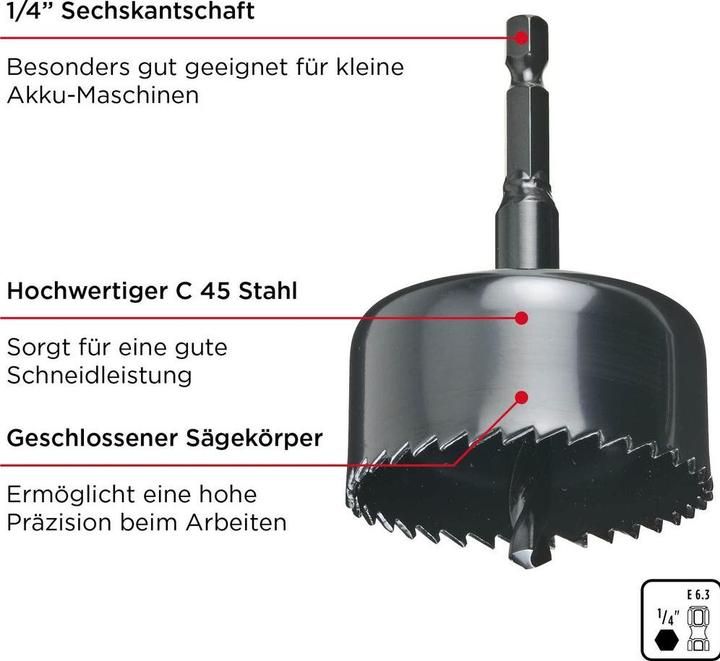 Produktbild kwb Lochsägenset 4-Teilig E 6.3 (26 mm, 35 mm, 40 mm, 52 mm)