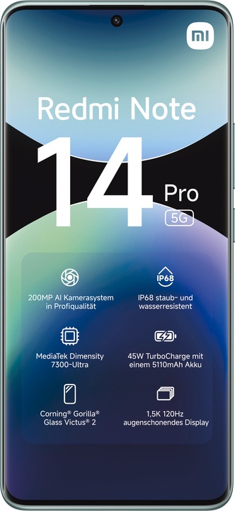 Produktbild Xiaomi Redmi Note 14 Pro 5G (256 GB, Coral Green, 6.67", Dual SIM, 200 Mpx, 5G)