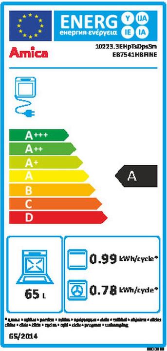 Etichetta energetica Amica EB7541DB Forno elettrico fine 65 l 3100 W Nero A