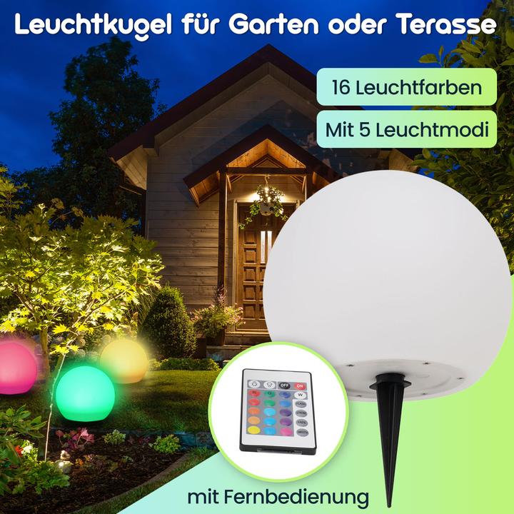 Actual product image Casativo 4er-Set LED-Leuchtkugel mit Fernbedienung, solarbetrieben, RGBW, 60 Lu, IP67, Ø 30 cm (60 lm, IP67)