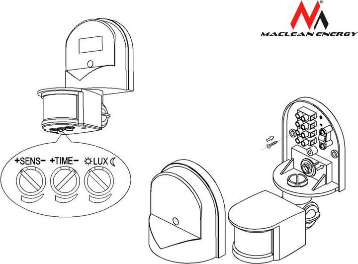 Produktbild Maclean Ścienny czujnik ruchu i zmierzchu 180° max. 1200W czarny MCE25 B (12 m)