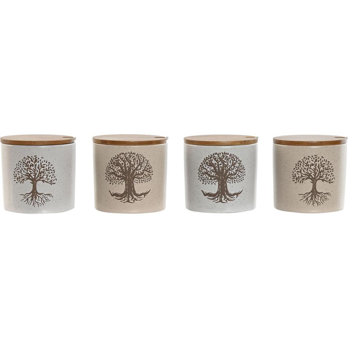 Esprit Zuccheriera Home White Beige Bamboo Earthenware 9,5 x 9,5 x 9,5 cm (4 pezzi), Contenitore per alimenti, Beige