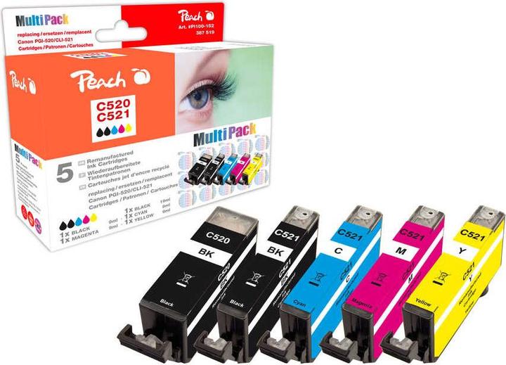 Image du produit Peach Encre PGI-520/CLI-521 Multi-Pack Noir/Cyan/Magenta/Jaune (M, C, Y, CF)