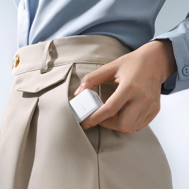 Produktbild Baseus - Wall Charger Palm (CCZC20UE) - 2in1 Fast Charger, USB, Type-C, 20W, 5V/3A - Moon White (20 W, 2 Ports)