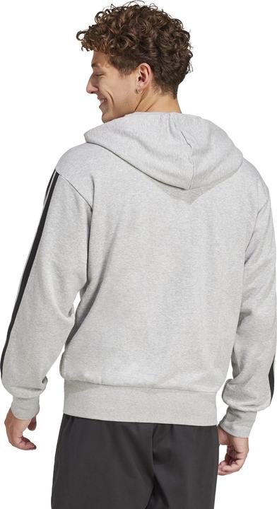 Actual product image adidas Men's Essential Three Stripes French Terry Fullzip Hoodie, Medium Grey Heather/Black, XL (XL)