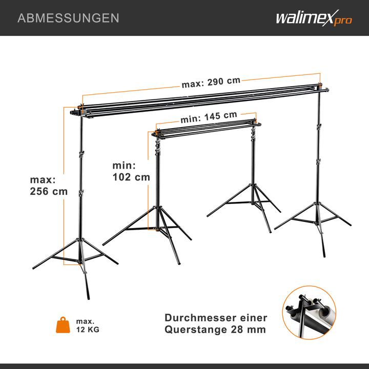 Produktbild Walimex 3-fach Hintergrundsystem + Tasche (290 cm, 250 cm)