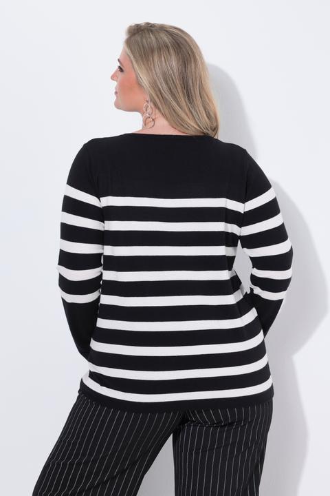 Image du produit Ulla Popken Pull à col rond et manches longues, rayures et strass (42, 44)