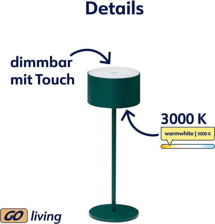 Produktbild Müller Licht MÜLLER-LICHT LED-Akku-Tischleuchte Flora, 2 W, 110 lm, 3000 K, grün (110 lm)