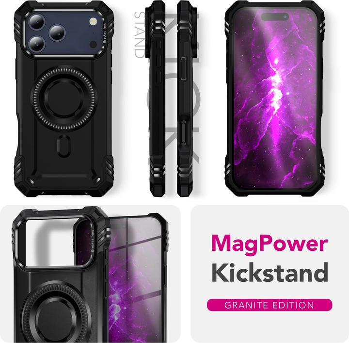 Actual product image Nalia MagSafe Cover "Granite" - Panzer Schutz Hülle Stossfest mit Kickstand - Military Outdoor Case (Apple iPhone 17 Pro Max)