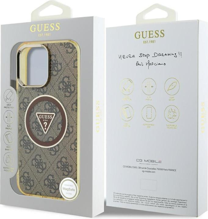 Immagine prodotto Guess Case IML Metal Glitter 4G Circle Triangle MagSafe for iPhone 16 Pro Max brown (Apple iPhone 16 Pro Max)