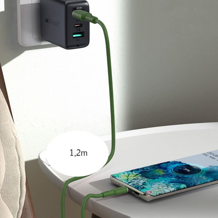 Produktbild Acefast cable USB Type C - USB Type C 1.2m, 60W (20V / 3A) green (C2-03 oliver green) (1.20 m, USB 2.0, 60 W)