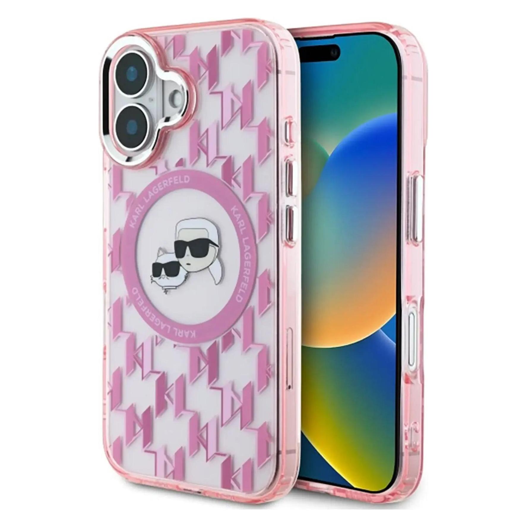 Karl Lagerfeld KLHMP16SHMCKMHP IPhone 16 6.1" Różowy/pink Iml Monogram Karl&Choupette Head MagSafe (Apple IPhone 16), Smartphone Hülle, Pink