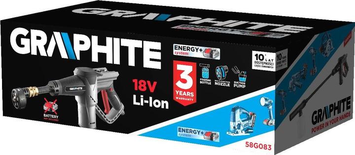 Produktbild Graphite Cordless garden washing machine Energy + 18V Li-lon, max. pressure 24 bar, without battery (Akkubetrieb)