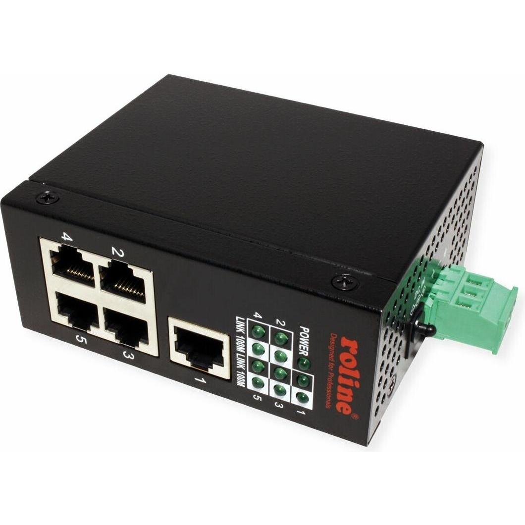 Roline Industrie Switch 5x RJ-45, unmanaged (5 Ports), Netzwerk Switch, Schwarz