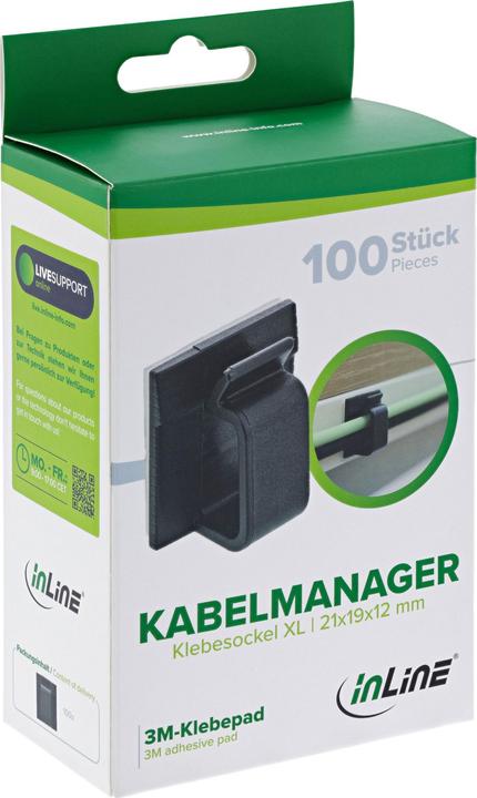 Actual product image InLine 100er Pack ® Kabelmanager Klebesockel XL, Nylon, 3M-Klebepad, schwarz