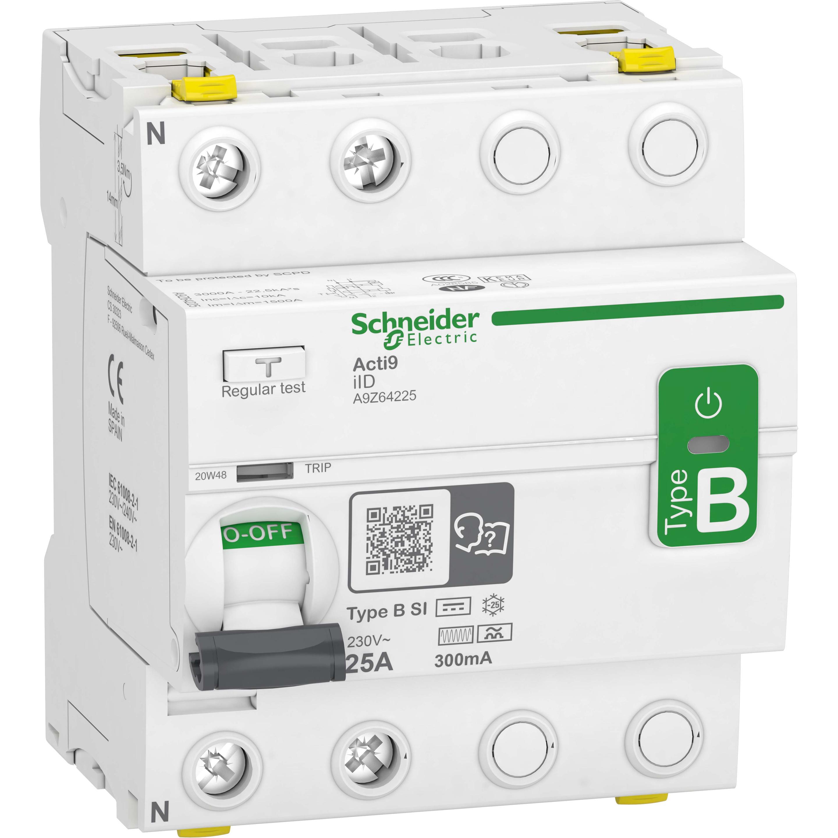 Schneider Electric, Schutzschalter, A9Z64225 IID 2P 25A 300MA TYP B-SI FI-Schutzschalter allstromsensitiv