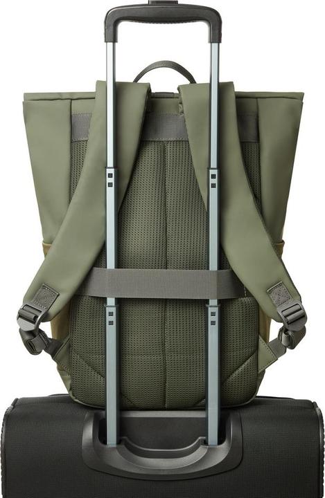 Actual product image Rivacase Rolltop Eco Waterproof RPET PU Leather Backpack for Men and Women, Olive Green (17 l)