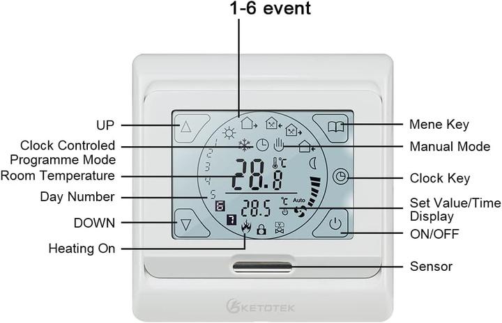 Actual product image Ketotek Thermostat underfloor heating