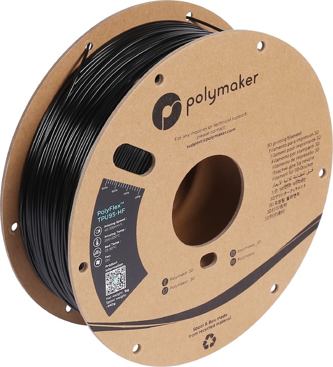 Actual product image Polymaker PolyFlex TPU-95A High Speed Black 1.75mm 1kg (TPU, 1.75 mm, 1000 g, Black)