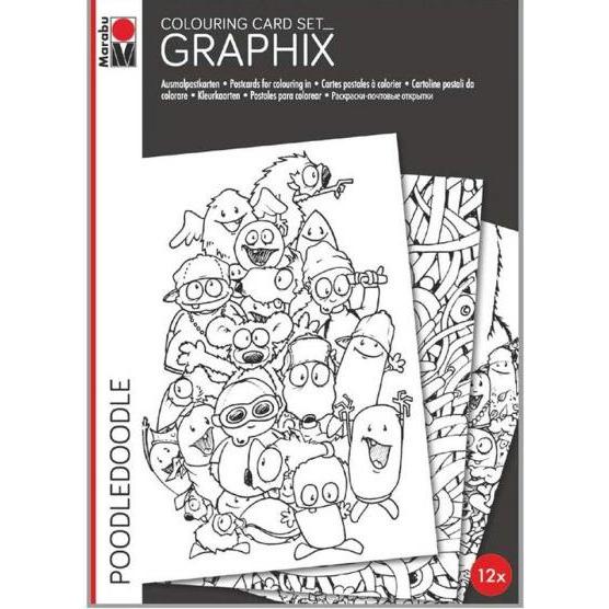 Hobby2you, Bastelpapier, Graphix postcard 350g 12stk Poodledoodle (12 x)