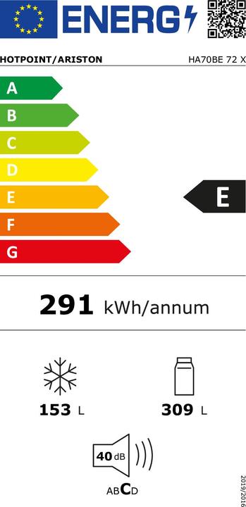 Energie-Label Hotpoint HA70BE 72 X Kühl-Gefrierkombination Freistehend 444 L E Edelstahl (462 l)